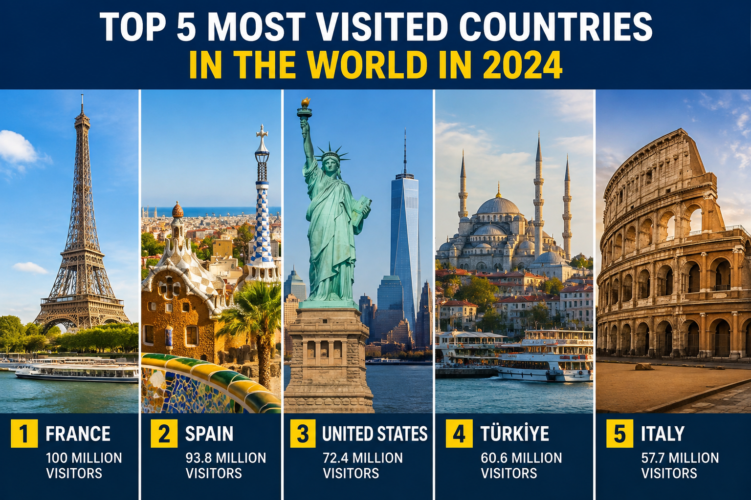 Top 5 Countries That Got The Most Visitors In The World In 2024