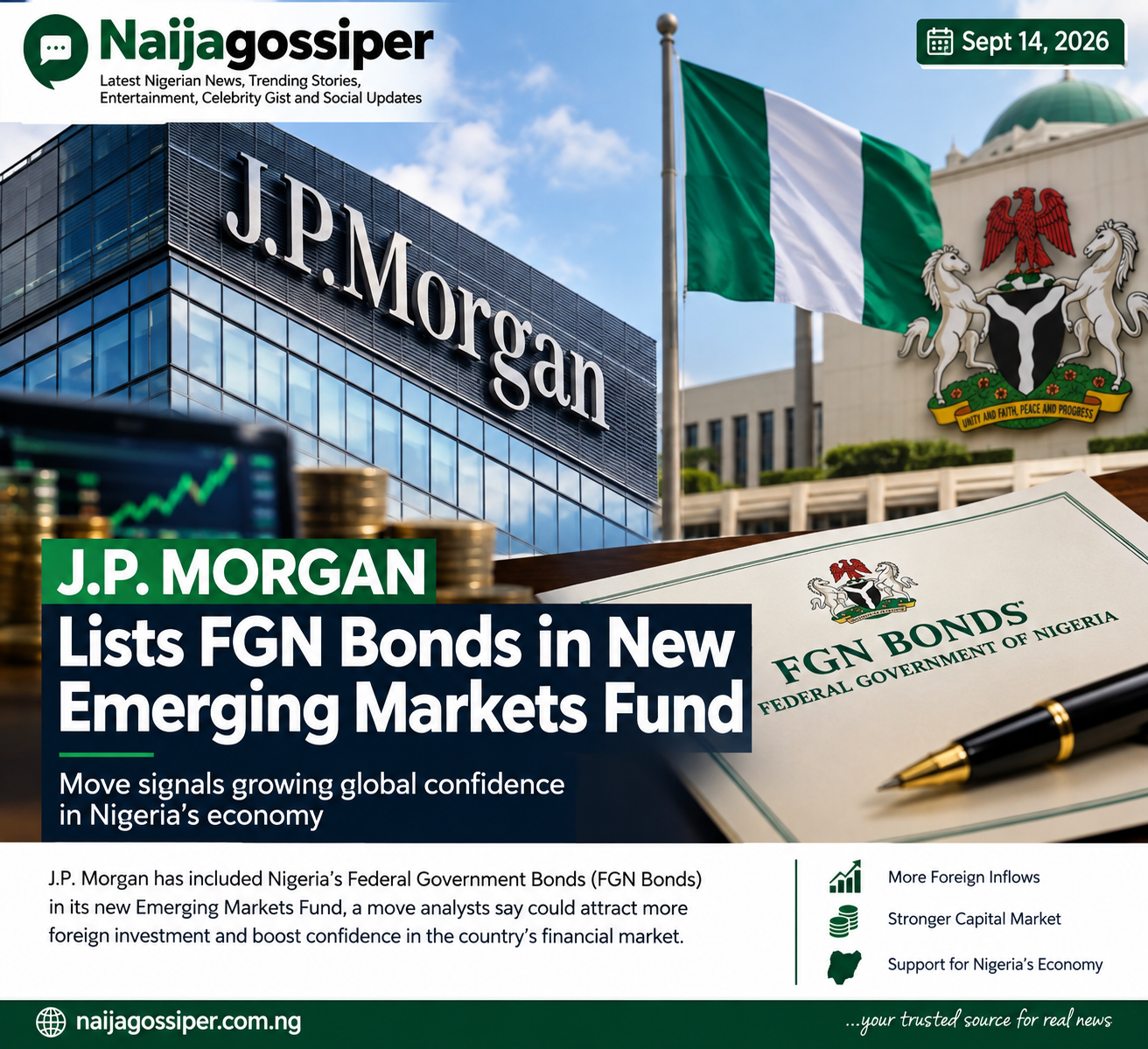 J.P. Morgan Adds Nigerian Bonds to New Global Index, Nigeria Gets 7.4% Weighting